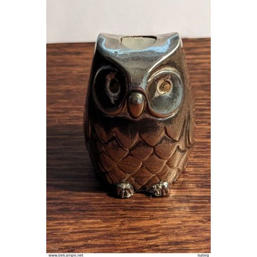 Salière Ou Poivrière Hibou / Chouette En Métal Argenté