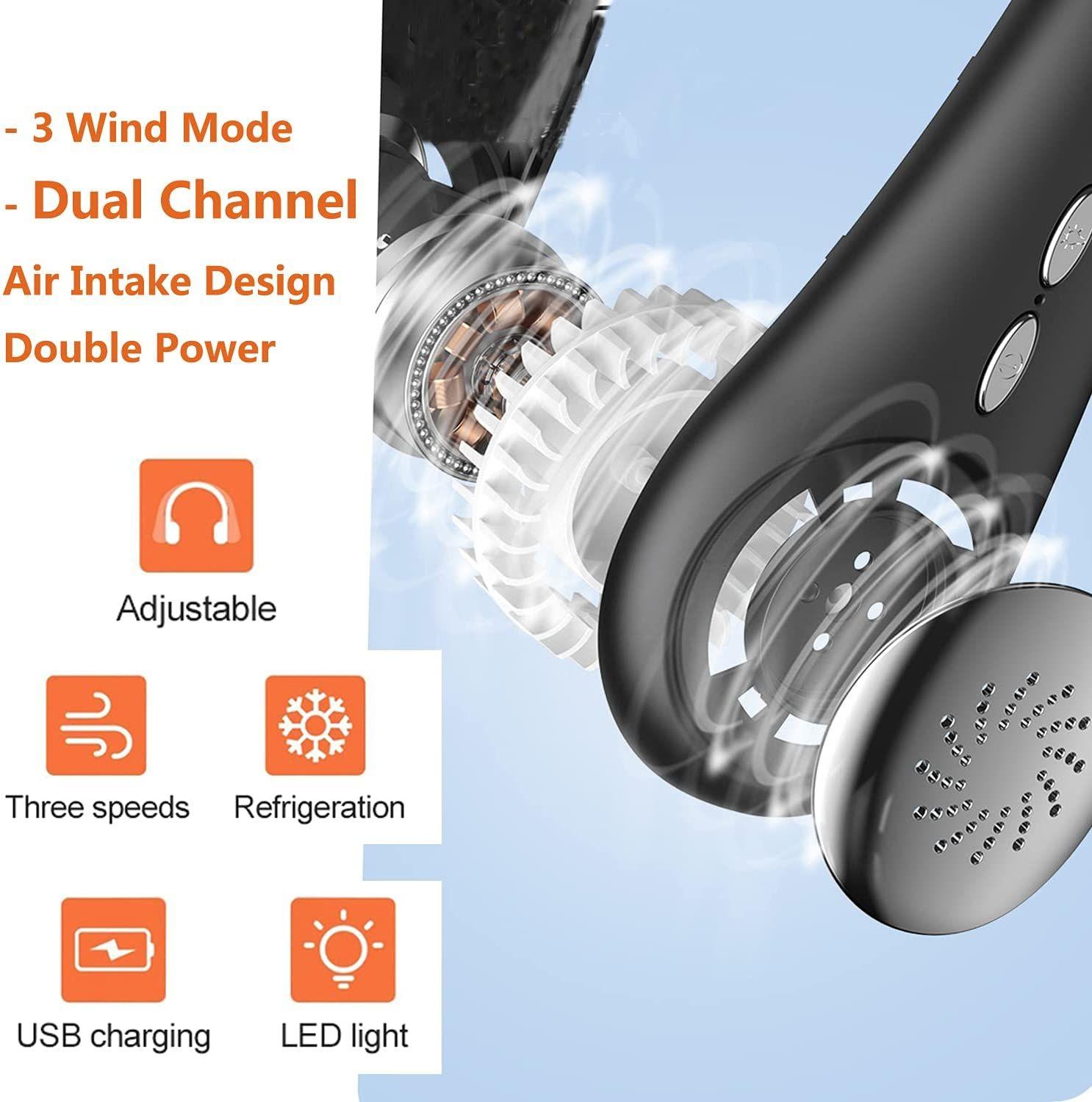 Ventilateur Portable de cou, Charge Rapide Mini ventilateur USB Portable  sans lame 3 Vitesses Neck Fan