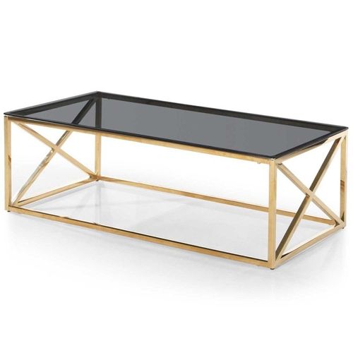 Table Basse Verre Design "Gladis" 120cm Or & Noir
