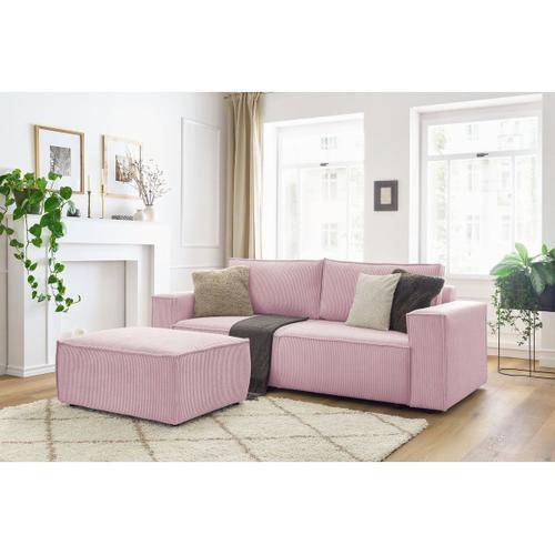 Canapé Droit Convertible Coffre Nihad Velours Côtelé Avec Pouf Violet