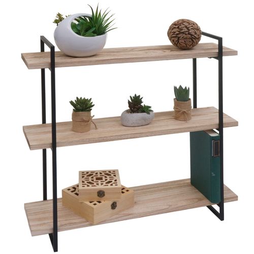 Étagère Murale Hwc-K78, Étagère Suspendue Schweberegal, 3 Étagères Bois Massif Industriel 60x60x18cm   Naturel, Métal Noir