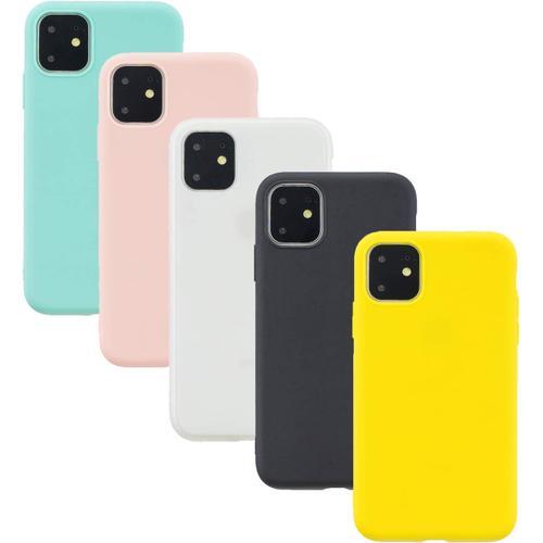 5 X Coque Pour Iphone 11 6,1 Pouces Etui Silicone Souple Coque Cover Ultra Mince Doux Soft Case Housse Protection Anti Rayures Noir Blanc Rose Vert Jaune