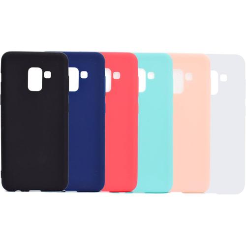 6 X Coque Pour Samsung Galaxy A8 2018, Etui Tpu Gel Silicone Souple Coque Cover Ultra Mince Doux Soft Case Housse Protection Anti Rayures - Noir, Rouge, Bleu Foncé, Rose, Vert, Blanche