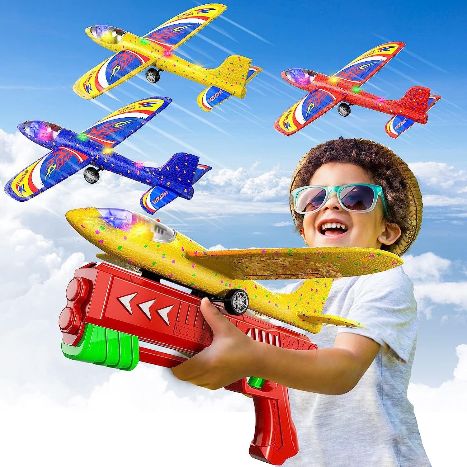 Jouets d’avion pour garçons avec lanceur, jouets volants de jeu extérieur  extérieur