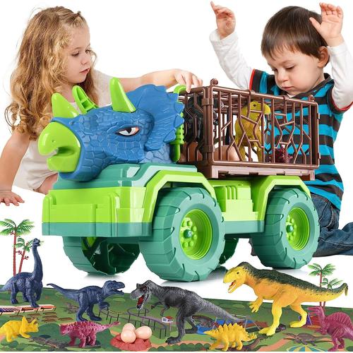 Dinosaur Camion de Transport Jeu Ensemble Jouet 3-5 Ans Enfants,  tyrannosaure Voiture Jouet 3 4 5 6 7 + 8 Ans garçon Fille Cadeau pour Les  Enfants--Triceratops Dino Truck