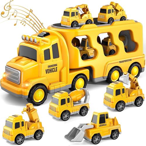 5 En 1 Toddler Cars Toys Construction Toddler Truck Toys For 3 4 5 6 Year Old Boys, Vehicle Carrier Truck Toys For Kids 3-5, Christmas Birthday Gifts For Boys Girls (Vehicles30)-Vehicles30-