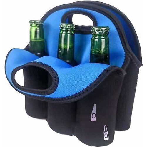 Lot de 6 sacs isothermes pour porte-bière, porte-bière isolé en néoprène pour bouteilles de bière, sac fourre-tout extérieur pour bière et boissons avec poignée de transport sécurisée Bleu ma