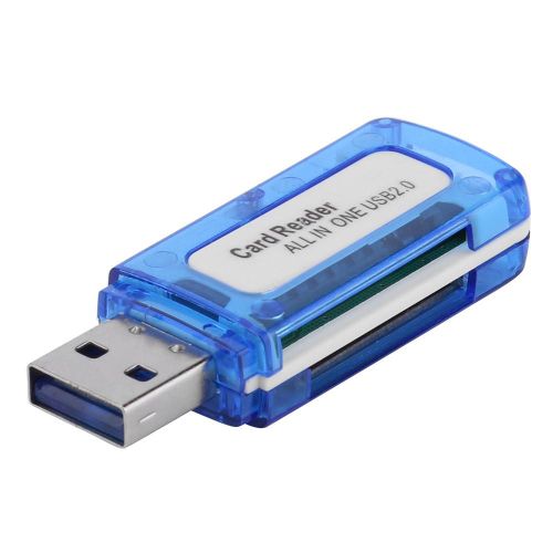 Mini lecteur de cartes à 4 en 1,USB 2.0,4 emplacements pour carte mémoire Flash,Micro SD,TF,M2,accessoires pour ordinateur portable - Type 4 in 1 Blue
