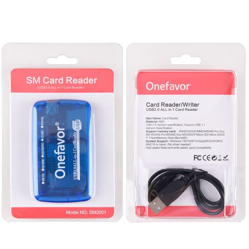Lecteur de carte SM multifonction,appareil photo CCD Olympus,lecteur de carte Smart Media,CF,SD,MS,XD,universel tout-en-un,lishaus - Type Blue