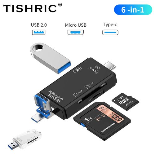 TISHRIC-Adaptateur Micro USB Type C USB TF Lecteur de Carte SD USB-C Adaptateur de Carte Mémoire Pour Macbook Samsung Huawei XiaoMi Téléphone Portable - Type Black 6 In 1