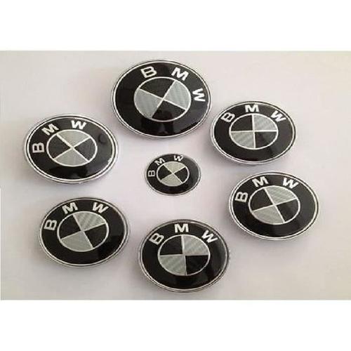 Kit 7 Badge Embleme Logo Bmw Carbone - Capot82mm +Coffre82mm+ Volant + 4 68mm Cache Jante