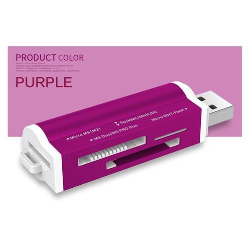 Lecteur de carte mémoire multi-USB 2.0 haute vitesse,tout en un,Micro SD,T-Flash,MMC,SDHC,MS PRO,DUO,TF,M2 - Type Violet