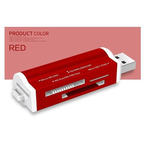 Lecteur de carte mémoire multi-USB 2.0 haute vitesse,tout en un,Micro SD,T-Flash,MMC,SDHC,MS PRO,DUO,TF,M2 - Type Rouge