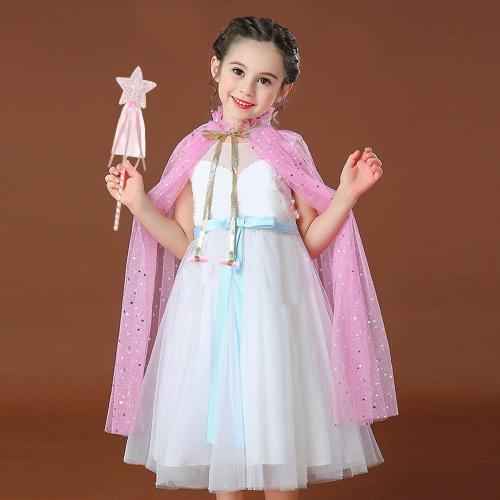 Cape Princesse Déguisement Fille Robe Princesse, Cape Princesse Rose Avec Baguette Fée À Paillettes Jolies Paillettes Scintillantes Fille Cape Cadeau D'anniversaire Pour Costume D'halloween Noël