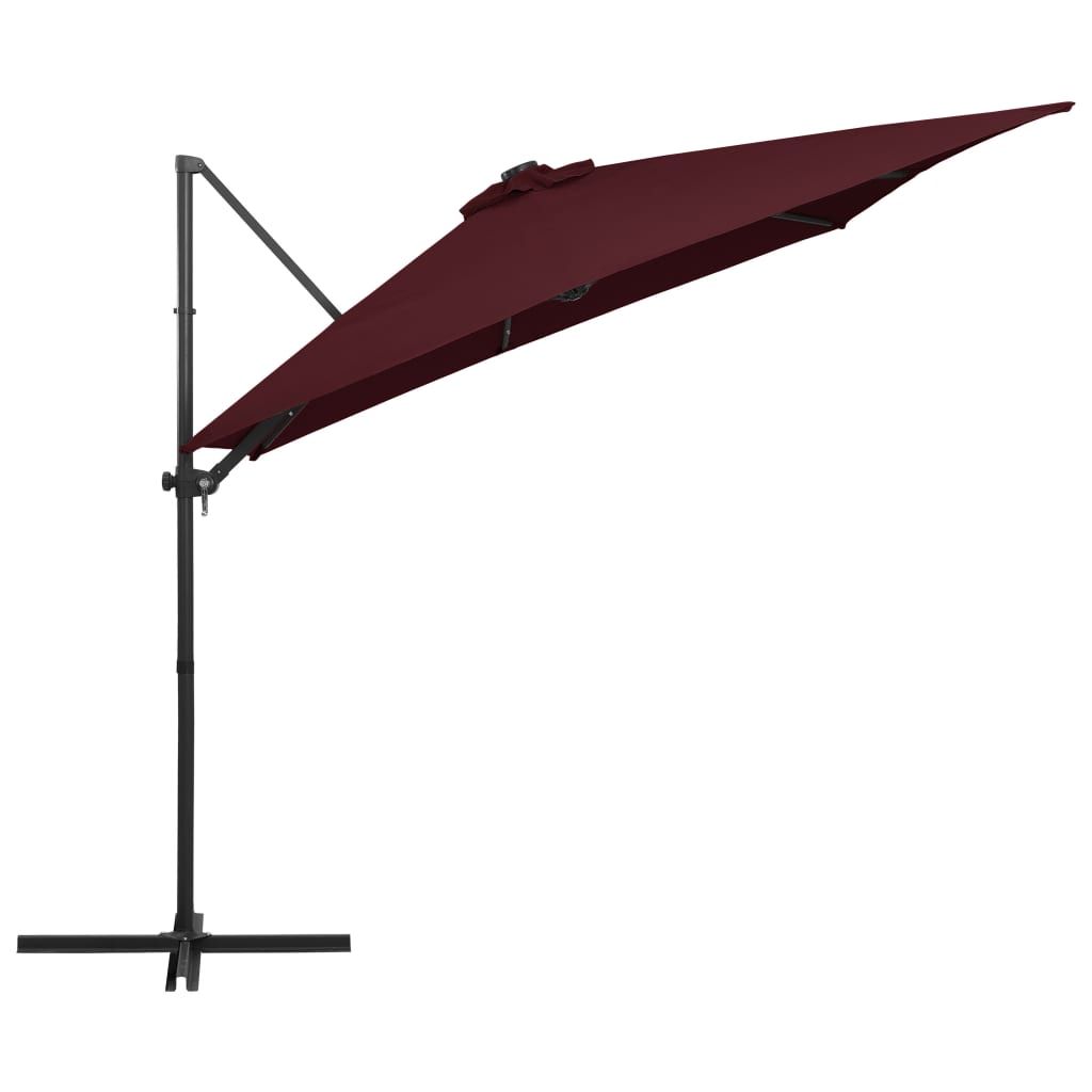 Parasol Mobilier De Jardin Déporté Avec Lumières Led 250 X 250 Cm Rouge Bordeaux Helloshop26 02_0008457