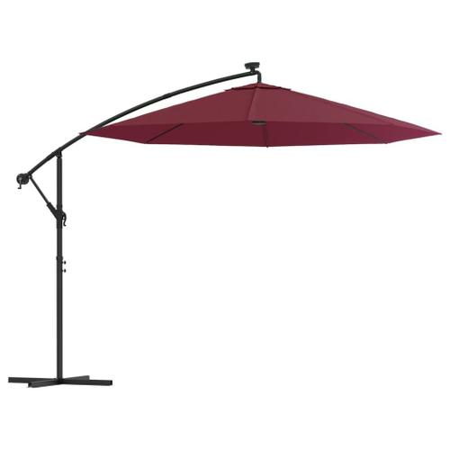 Parasol Déporté À Led Et Mât En Acier Diamètre 3 M Rouge Bordeaux Helloshop26 02_0008579