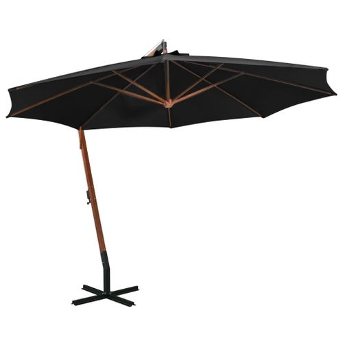 Parasol Suspendu Avec Mât 3,5 X 2,9 M Bois De Sapin Massif Noir Helloshop26 02_0008715