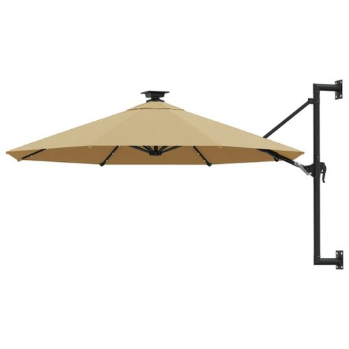 Parasol Mural Avec Mât Métallique Et Led 300 Cm Taupe Helloshop26 02_0008695