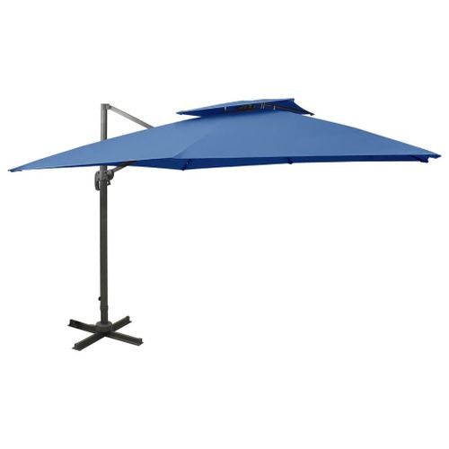 Parasol Déporté À Double Toit 300 X 300 Cm Bleu Helloshop26 02_0008557
