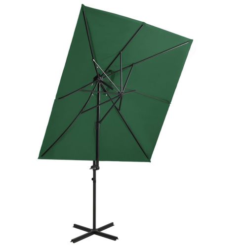 Parasol D'extérieur Déporté À Double Toit 250 X 250 Cm Vert Helloshop26 02_0008575