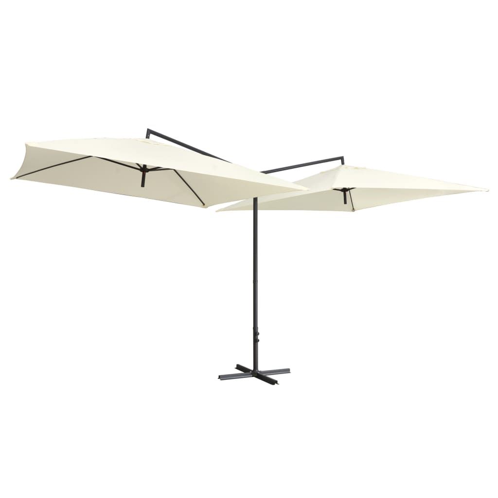 Parasol D'extérieur Double Avec Mât En Acier 250 X 250 Cm Blanc Sable Helloshop26 02_0008416