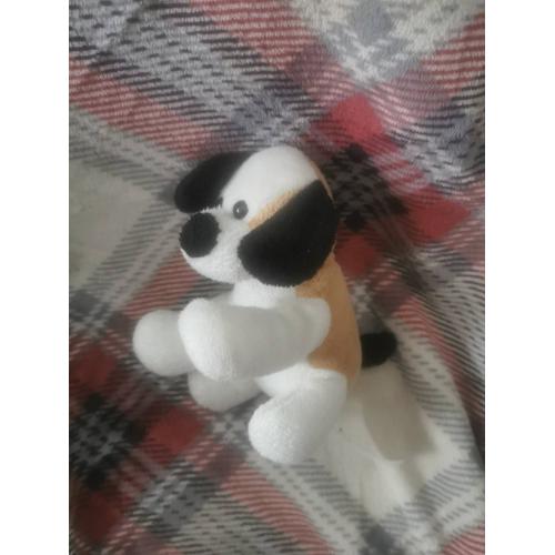 Petit Doudou Peluche Chien Blanc Marron Noir Yeux Plastique