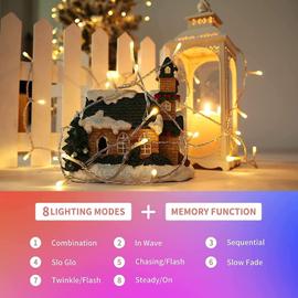 Guirlande lumineuse d'extérieur et Interieur, Blanc froid，10M 200 LED avec  Prise Modes Étanche Décoration pour Chambre, Sapin, Noël, Mariage, Jardin