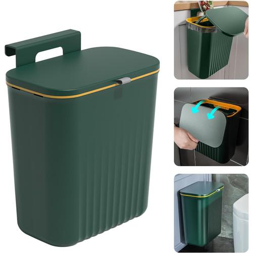 Poubelle de cuisine,poubelle à compost pour cuisine,9 l,suspendue avec couvercle,pour cuisine et salle de bain,plan de travail ou sous l'évier,vert foncé