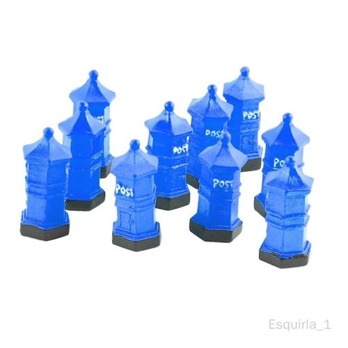 10 Pièces Postbox Mail Box Figurines Miniatures D Accessoire Jouet Décoration Pour Matériau Construction Artisanat Maison Scène Bleu