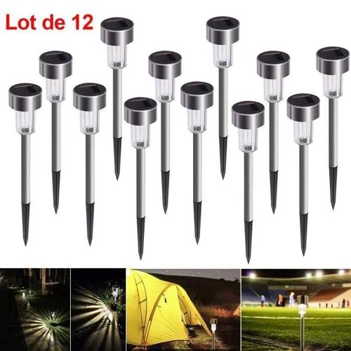 Lot De 12 Lampes Solaires Exterieures Jardin Au Sol - Youngkee - Chargement Automatique - Etanche - Blanc Froid