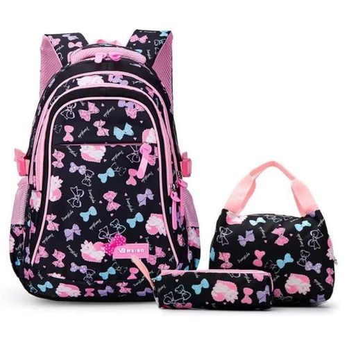 Sac à Dos, Cartable Fille Primaire 3 en 1 Sac à Dos Enfant Scolair en Nylon Imperméable (Noir)