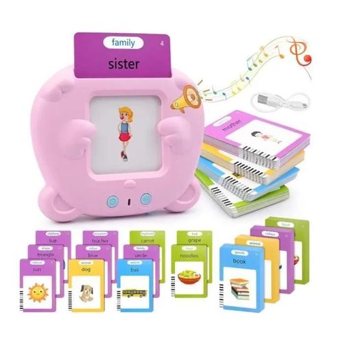 Cartes Flash Parlantes - Préscolaire Enfants Jouets Interactifs - 112 Feuilles de 224 Mots - Filles (Rose)
