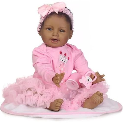 Peau noire 22 Pouce Silicone Bébés Reborn Réaliste Princesse Fille Poupées Réaliste Reborn Enfants
