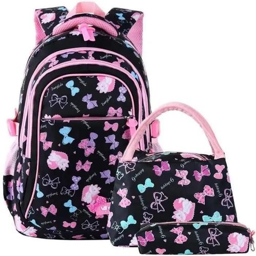 Cartable Fille Primaire 3 en 1 - FOLAYA - Nylon Imperméable - Noir