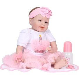 Poupée Poupon bébé intéractive Reborn silicone 55cm - Shinehalo - Habits roses - Certificat de naissance offert