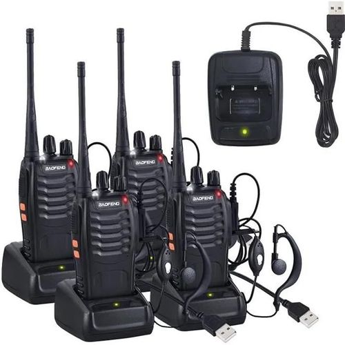 4 x Talkie Walkie Deux Voies Radio UHF 400-470MHz Walkie Talkie Avec Ecouteurs Originaux Transmetteur Portatif FM 16 Chaînes - Noi
