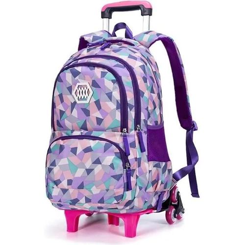 Cartable Roulette Sac à Dos avec roulettes Scolaire Sacoche Enfant Fille Garçon Violet 6 Roues 33 * 24 * 48cm