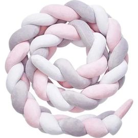 3m Tour De Lit Coussin Serpent Coussin Tressé Pare-Chocs Velours Protection Bébé (Gris Blanc Rose)