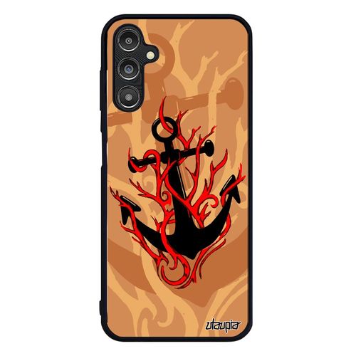 Coque Silicone Pour Samsung Galaxy A14 4g 5g Ancre Feu Beige Metal Symbole Vintage Portable Old School De Bateau Case Original Mer