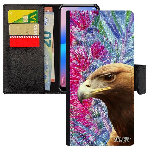 Coque Aigle Galaxy A54 Cuir Rabat Portefeuille Animaux Rapace Oiseau Case Bleu Leather Royal Caoutchouc Fleurs Design Cover Samsung