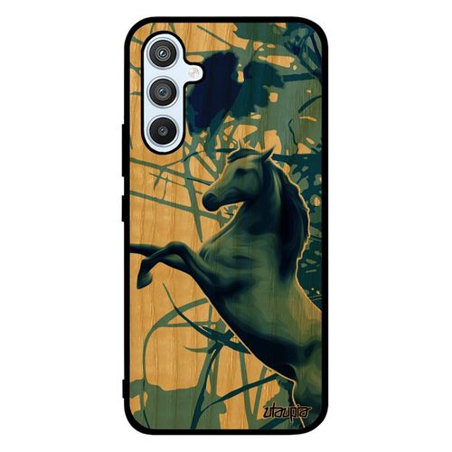 Coque Silicone Samsung Galaxy A54 Bois Cheval Bleu Equitation Feuilles Design De Protection Poulain Telephone Antichoc Animaux Poney