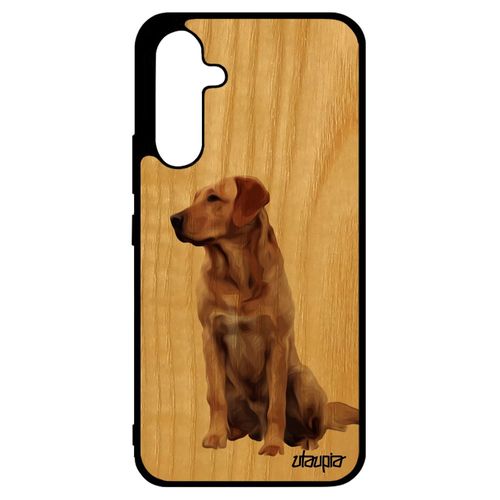 Coque Galaxy A34 Bois Silicone Chien Animaux Telephone Design Beige Animal Labrador Chiot Portable Rigide Originale Jolie De Samsung