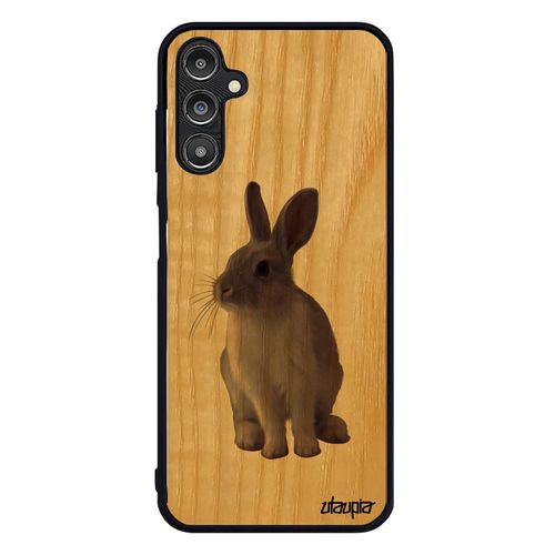 Coque Silicone De Protection Samsung Galaxy A14 4g 5g Bois Lapin Animaux Lapine Mignon Nature 4g Case Animal De Paques Pas Cher Gris