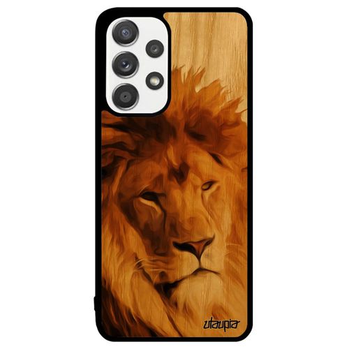 Coque Telephone Pour A33 En Bois Silicone Lion Mobile Roi Peinture Antichoc Nature Fauve Felin Beige Animaux Lionne Samsung Galaxy