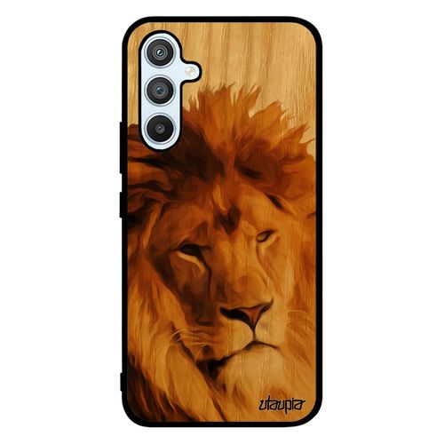 Coque Telephone Galaxy A54 Bois Silicone Lion Animal Animaux Felin Peinture Beige Portable Roi Design Nature 4g Fauve Case Samsung