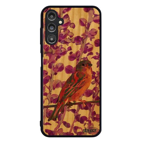 Coque Bois Silicone Pour Samsung Galaxy A14 4g 5g Oiseau Rose Smartphone Animaux Petit Moineau Plante De Protection Original Animal