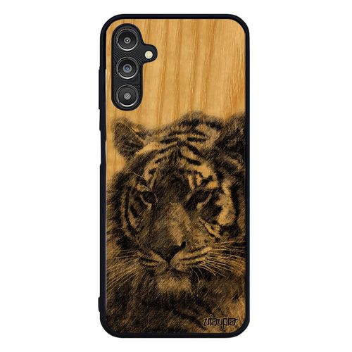 Coque Rigide Samsung Galaxy A14 4g 5g Bois Silicone Tigre Animal Du Bengal Felin Nature De Protection Jolie Case Gris Made In France