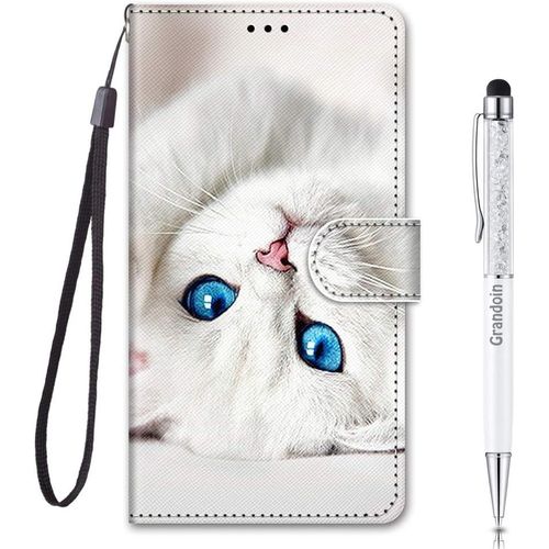 Coque Pour Samsung Galaxy A54 5g, Housse Etui Portefeuille Samsung Galaxy A54 5g, Bookstyle Tui De Protection Housse En Pu Cuir Avec Tpu Silicone Souple Phone Case (Chat Blanc)