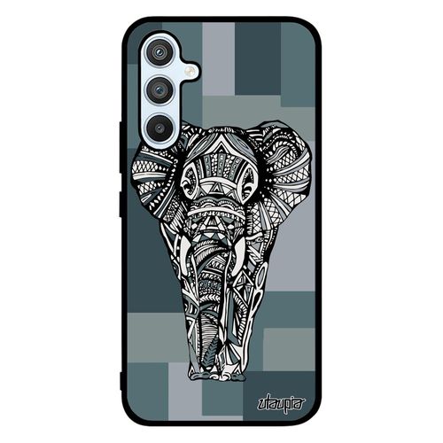 Coque Elephant Samsung Galaxy A54 Silicone Sagesse Case Ethnique Carré Animal Gris D'afrique Design Mobile Geometrique Azteque Cube