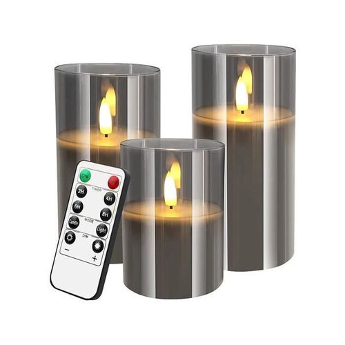 3 bougies LED en cire en 3 tailles avec photophore fumé